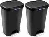 2x Poubelles en plastique / poubelles noires 50 litres avec couvercle et pédale - Poubelles / poubelles / poubelles - Poubelles de bureau / cuisine