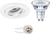 LED Spot Set - Pragmi Aerony Pro - GU10 Fitting - Inbouw Rond - Mat Wit - Kantelbaar - Ø82mm - Philips - CorePro 840 36D - 4W - Natuurlijk Wit 4000K - Dimbaar - BSE