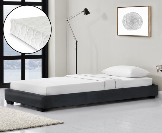 Modern bedframe kunstleer met matras 90x200 zwart