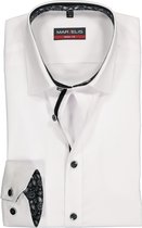 MARVELIS body fit overhemd - wit (zwart/grijs contrast) - Strijkvriendelijk - Boordmaat: 42