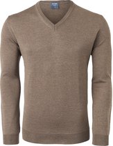 OLYMP modern fit trui wol - V-hals - lichtbruin -  Maat: 3XL