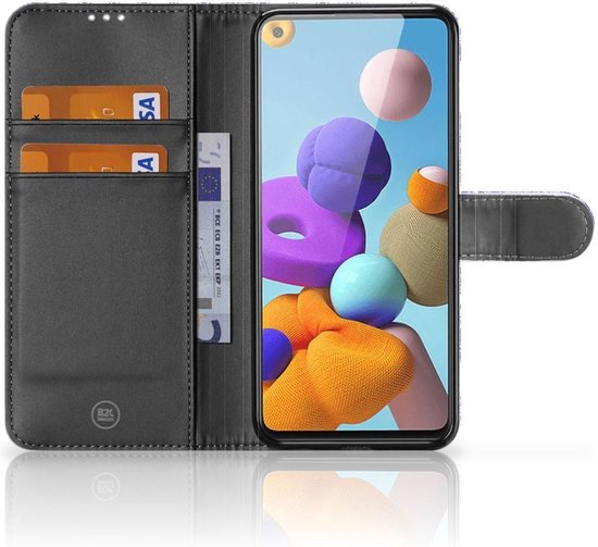 Housse en Cuir Premium Flip Case Portefeuille Etui pour Samsung Galaxy A21s Portefeuille Skull Blue Angel