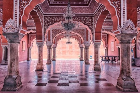 Glasschilderij - Jaipur City Palace - 80x120 cm - muurdecoratie - schilderijen woonkamer