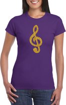 Gouden muzieknoot G-sleutel / muziek feest t-shirt / kleding - paars - voor dames - muziek shirts / muziek liefhebber / outfit 2XL