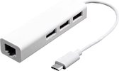 Type-C USB 3.1 100 Mbps Ethernet Adapter met 3-port USB 2.0 Hub voor MacBook 12 inch / Chromebook Pixel 2015, Lengte: 13cm wit