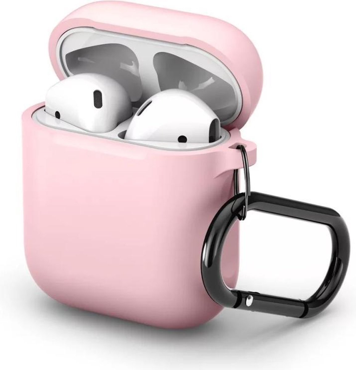 Let op type!! Split dikke silicone oortelefoon beschermhoes geschikt voor Apple AirPods met haak (roze)