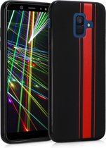 kwmobile telefoonhoesje compatibel met Samsung Galaxy A6 (2018) - Hoesje voor smartphone in rood / zwart - Rallystrepen design
