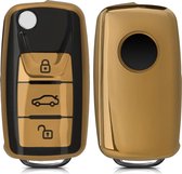 kwmobile autosleutel hoesje compatibel met VW Skoda Seat 3-knops autosleutel - autosleutel behuizing in zwart / hoogglans goud