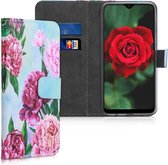 kwmobile telefoonhoesje voor Samsung Galaxy A10 - Hoesje met pasjeshouder in paars / poederroze / lichtblauw - Bloemen Mix Pioenrozen design