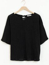 Sissy-Boy - Zwarte linnen T-shirt met driekwart mouwen