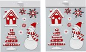 2x stuks velletjes raamstickers sneeuwversiering rood/wit 34,5 cm - Raamversiering/raamdecoratie stickers kerstversiering
