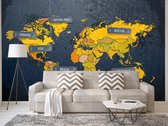 Professioneel Fotobehang wall art wereldkaart - licht grijs - Sticky Decoration - fotobehang - decoratie - woonaccessoires - inclusief gratis hobbymesje - 355 cm breed x 240 cm hoog - in 7 ve