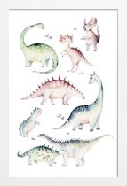 JUNIQE - Poster in houten lijst Little Dinosaurs -20x30 /Kleurrijk