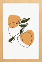 JUNIQE - Poster in houten lijst Peaches -60x90 /Grijs & Groen