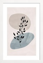 JUNIQE - Poster met houten lijst Lake Reed -13x18 /Blauw & Ivoor