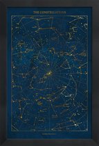 JUNIQE - Poster met houten lijst Constellations gouden -40x60 /Blauw &