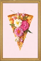 JUNIQE - Poster met houten lijst Floral Pizza -40x60 /Bruin & Roze