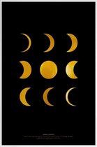 JUNIQE - Poster met kunststof lijst Lunar Phases gouden -13x18