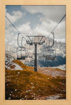 JUNIQE - Poster in houten lijst Skilift foto -60x90 /Bruin & Turkoois