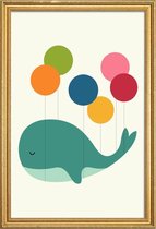 JUNIQE - Poster met houten lijst Schattige walvis en ballon