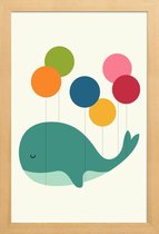 JUNIQE - Poster in houten lijst Schattige walvis en ballon illustratie