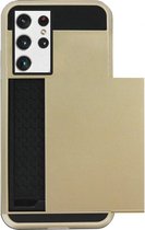 ADEL Kunststof Back Cover Hardcase Hoesje Geschikt voor Samsung Galaxy S21 Ultra - Pasjeshouder Goud