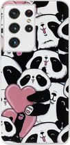 - ADEL Siliconen Back Cover Softcase Hoesje Geschikt voor Samsung Galaxy S21 Ultra - Panda Hartjes