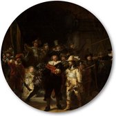 De Nachtwacht, Rembrandt van Rijn, 1642 - Muurcirkel 70cm - Wandcirkel voor buiten - Aluminium Dibond - Rembrandt van Rijn