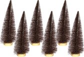 Dennenboom taupe glitter - 20 cm - set van 6 stuks