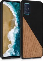 kwmobile hoesje voor Samsung Galaxy A51 - Backcover in zwart / bruin -Smartphonehoesje - Twee Kleuren Hout design