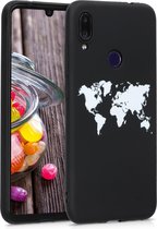 kwmobile telefoonhoesje compatibel met Xiaomi Redmi Note 7 / Note 7 Pro - Hoesje voor smartphone in wit / zwart - Wereldkaart design