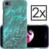 Hoes voor iPhone SE 2020 Hoesje Marmer Back Case Hardcover Marmeren Hoes Groen Marmer - 2 Stuks