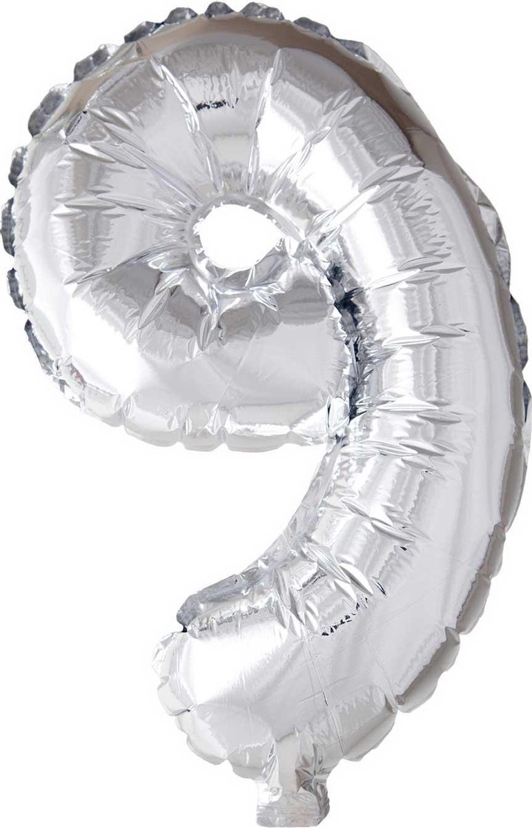 Folie ballon cijfer 9 zilver 40cm