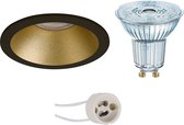 LED Spot Set - OSRAM Parathom PAR16 930 36D - Pragmi Pollon Pro - GU10 Fitting - Dimbaar - Inbouw Rond - Mat Zwart/Goud - 3.7W - Warm Wit 3000K - Verdiept - Ø82mm - BES LED