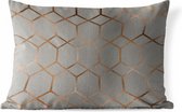 Buitenkussens - Tuin - Luxe patroon met zeshoeken en ruiten in een bronzen kleur op een grijze achtergrond - 50x30 cm