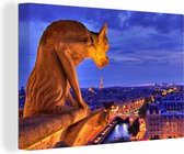 Gargouille dans la nuit au sommet de Notre Dame à Paris Toile 90x60 cm - Tirage photo sur toile (Décoration murale salon / chambre) / Villes européennes Peintures sur toile