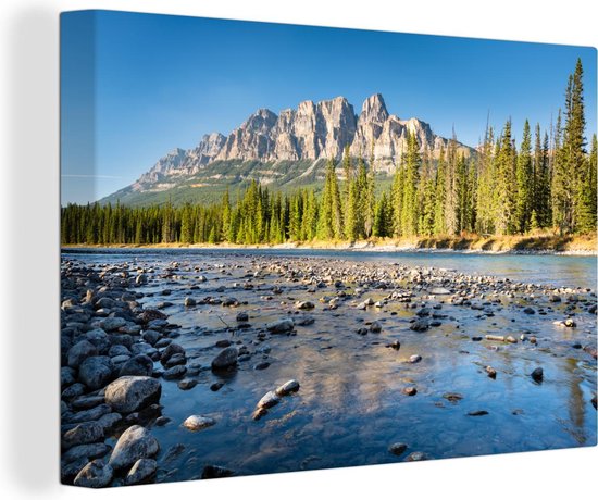 Nationaal park Banff op een zonnige dag in Noord-Amerika Canvas 180x120 cm - Foto print op Canvas schilderij (Wanddecoratie woonkamer / slaapkamer) XXL / Groot formaat!