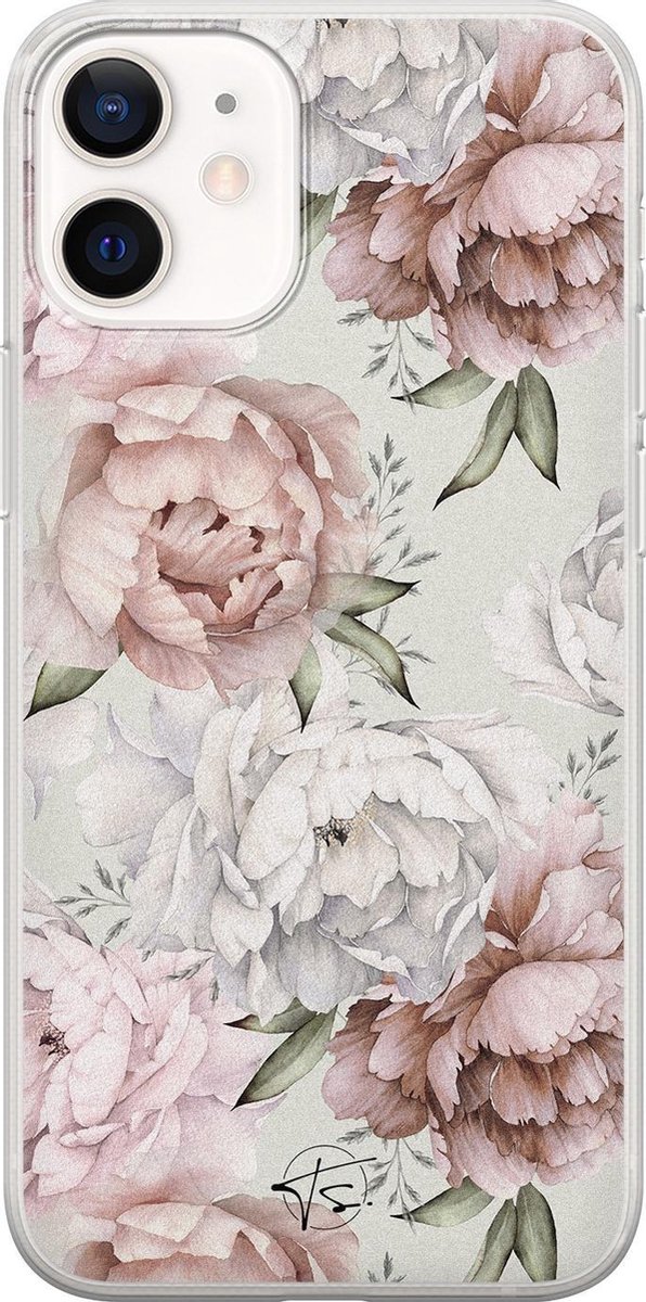 iPhone 12 mini hoesje - Klassieke bloemen - Soft Case Telefoonhoesje - Bloemen - Beige