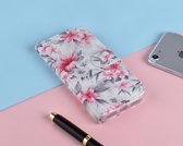 P.C.K. Hoesje/Boekhoesje/Bookcase wit met roze bloemen print geschikt voor Apple iPhone 12 PRO