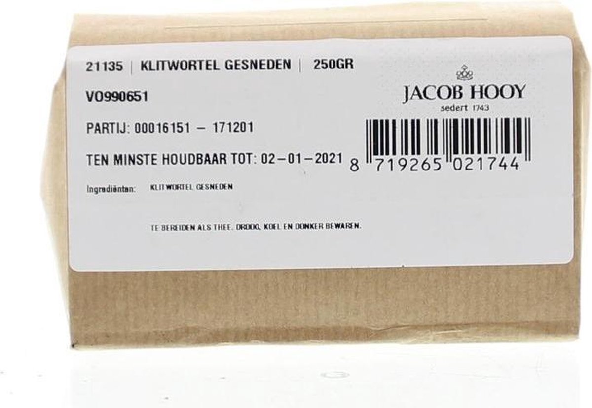 Jacob Hooy Klitwortel gesneden 250 Gram