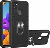 Voor Samsung Galaxy A21s 2 in 1 Armor Series PC + TPU beschermhoes met ringhouder (zwart)