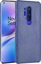 Voor OnePlus 8 Pro Shockproof Crocodile Texture PC + PU Case (blauw)