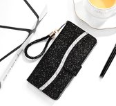 Voor Samsung Galaxy A01 Glitter Poeder Horizontale Flip Leren Case met Kaartsleuven & Houder & Lanyard (Zwart)