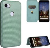 Voor Google Pixel 3a koolstofvezel textuur magnetische horizontale flip TPU + pc + PU lederen tas met kaartsleuf (groen)