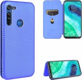 Voor Motorola Moto G8 Carbon Fiber Texture Magnetische Horizontale Flip TPU + PC + PU Leather Case met Touw & Kaartsleuf (Blauw)