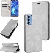 Voor OPPO Reno4 4G Retro-skin zakelijke magnetische zuignap lederen tas met houder & kaartsleuven en portemonnee (grijs)