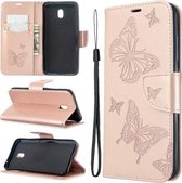 Voor Xiaomi Redmi 8A Embossing Twee Vlinders Patroon Horizontale Flip PU Lederen Case met Houder & Kaartsleuf & Portemonnee & Lanyard (Goud)