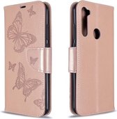 Voor Xiaomi Redmi Note 8T Embossing Twee Vlinders Patroon Horizontale Flip PU Lederen Case met Houder & Kaartsleuf & Portemonnee & Lanyard (Goud)