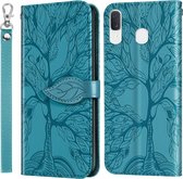 Voor Samsung Galaxy A20e Life of Tree Embossing Pattern Horizontale Flip Leather Case met houder & kaartsleuf & portemonnee & fotolijst & Lanyard (Lake Blue)