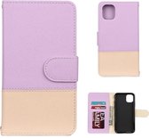 Voor iPhone 11 Pro Max Splicing Color Horizontale Flip lederen tas met houder & fotolijst & kaartsleuven & portemonnee (paars)